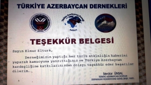           SERDAR ÜNSAL'DAN  GAZETECİ ELNUR ELTÜRK'E TEŞEKKÜR BELGESİ