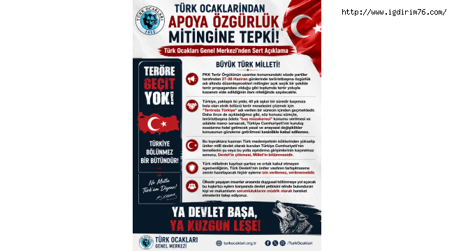 Türk Ocaklarından "Teröristbaşına Özgürlük" Mitingine Tepki 